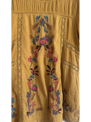 Free People Perfectly Victorian Dress S Mustard Embroidered Crochet Lace Boho thumbnail 4