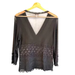 Dress Barn Womens Whimsigoth Black Sheer Mesh Lace Top Size L Boho Witchy Fairy Grunge thumbnail 4