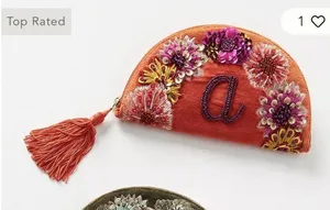 Anthropologie Monogram Crescent‎ Pouch Orange with purple monogrammed A thumbnail 1