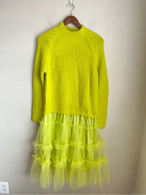 Amy Lynn Dressed in Lala Sweater Tulle Tiered Dress Lime Green Size Med NEW NWT thumbnail 3