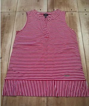 Jones New York Signature Red White‎ Striped Sleeveless Top Shirt Womens Size L thumbnail 1