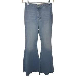 Free People Just Float On High Rise Flare Jeans W27 Light Wash Raw Hem Boho thumbnail 3