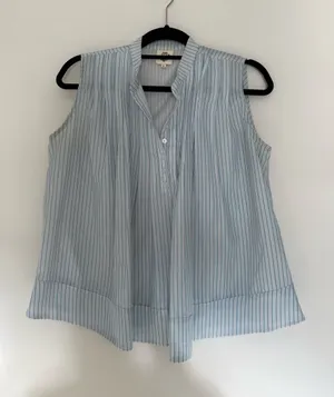 Vintage Light Blue Pinstripe Sleeveless Henley Camisole thumbnail 1