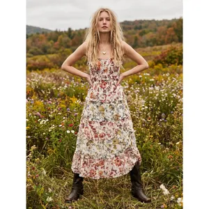 Anthropologie Sleeveless Square-Neck Ruffle Tiered Midi Dress Floral Medium thumbnail 6
