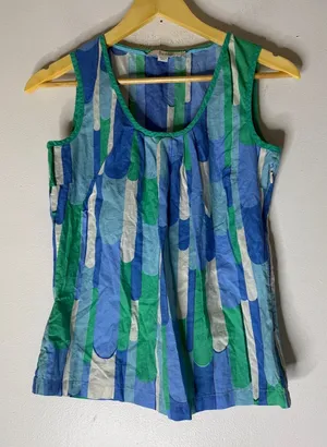 Boden Blue Green Sleeveless Geometric Print‎ Blouse Size 4 thumbnail 1