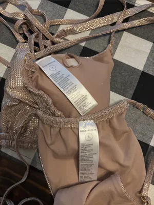 Good American Gold Crinkle Tanga Bikini Size 1 small Swim Bikini thumbnail 2