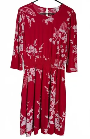 London Times Dress Size 10 Red Floral Cottage Coquette Girl Retro Tropical Flare thumbnail 1