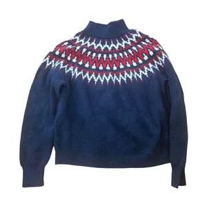J.Crew Fair Isle Mock Neck Sweater Navy Medium Wool‎ Blend Nordic Cottagecore thumbnail 1