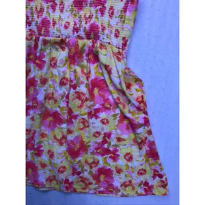 Old Navy‎ Floral Mini Dress Womens Small Pink Yellow Linen Tie Shoulder Smocked thumbnail 7