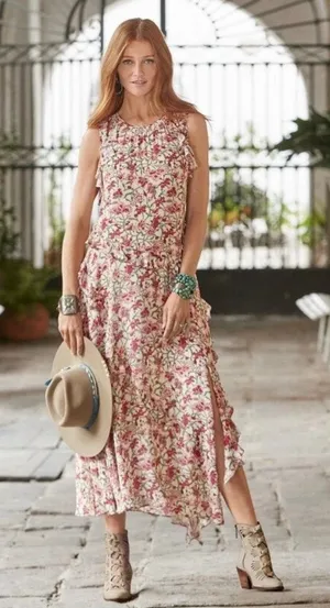 Sundance Amandine Garden Ruffled floral Maxi Dress WOMENS MEDIUM thumbnail 1
