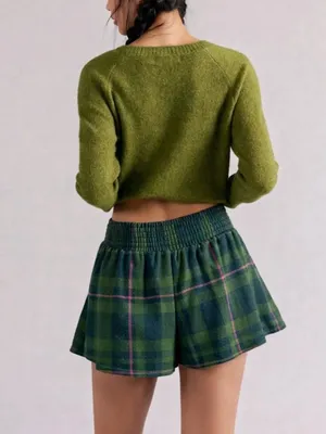 NEW Free People Paradise Found New Menswear Skort Green Dean Tartan Small thumbnail 5