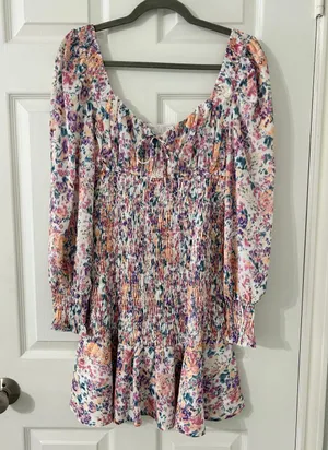 Long Sleeve Smocked Floral Dress thumbnail 1