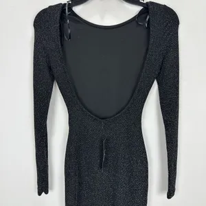 Lulus Gift of Love Black and Silver Backless Long Sleeve Bodycon Dress XS NWT thumbnail 9