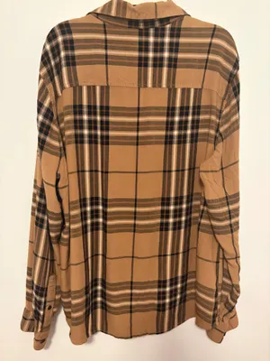 H&M Regular Fit Plaid Button-Up Shirt Brown/Black/White Cotton M thumbnail 3