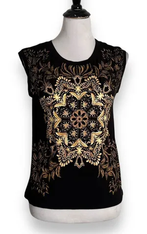Disney Beauty and The Beast Tee Women Size S Black Gold Sleeveless Shirt NEW‎ thumbnail 1