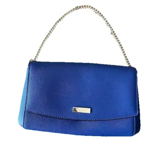Kate Spade Laurel‎ Way Greer Saffiano Leather Purse Clutch Navy Blue Gold Chain thumbnail 1