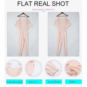 NEW Jumpsuit 1 Pc Cold Shoulder Pink XL thumbnail 4