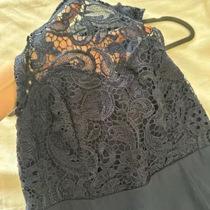 Lulus Navy Blue Sleeveless Lace Onlay Maxi Gown Dress Size L thumbnail 3