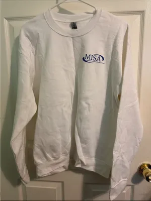 Gildan White Crewneck Sweatshirt with Blue MISA Logo thumbnail 1