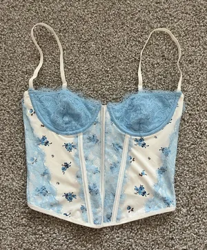 Forever 21 Blue Floral Lace Corset Top thumbnail 1