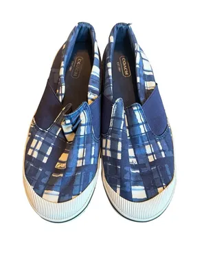 Coach Kaycee Slip-On Shoes Blue White Plaid Flats Comfort Size 6.5 Women's thumbnail 1