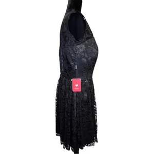 NWT JJs House Black Lace Floral Overlay V-Neck Sleeveless Beaded A-Line Dress 14 thumbnail 3