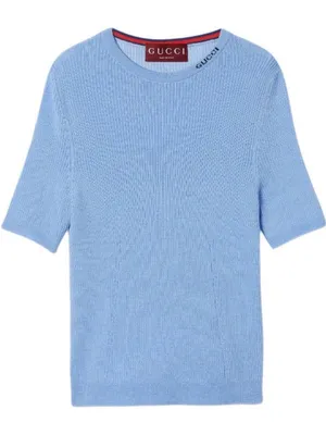 NWT Gucci Blue Wool & Silk Knit Short Sleeve Top Women Size S thumbnail 1