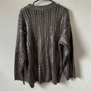 Topshop Premium Womens S Metallic Gray Chunky Knit Oversized Sweater Pullover thumbnail 10
