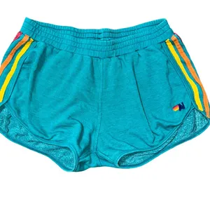 Aviator Nation Women's Size XL Teal Blue Green Fleece 5 Stripe Sweat Shorts thumbnail 1