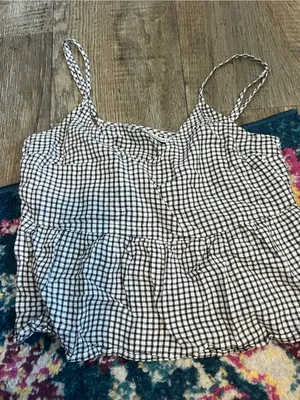 Abercrombie Black & White Gingham Spaghetti Strap Peplum Tank Top thumbnail 3