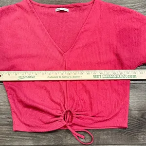 Women's Zara‎ Cinch Front Short Sleeve Crop Top Bright Pink Size Medium thumbnail 3