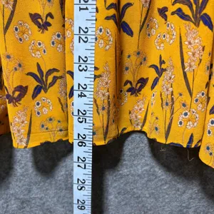 Rose + Olive‎ Mustard Yellow Floral Smocked Peplum Sheer Blouse Long Sleeve M thumbnail 4