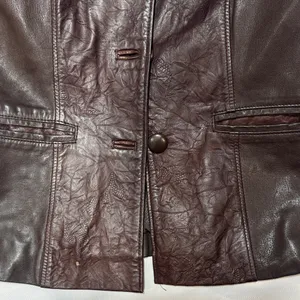 Women’s Dark Brown Leather Blazer Jacket Size L thumbnail 9