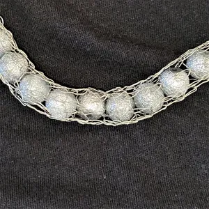 Metal Mesh Silver Textured Threaded Bead Necklace thumbnail 7