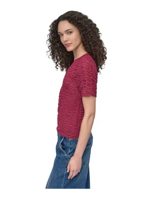 NWT DKNY Womens Lightweight Textured Top P52SAW83 Beet Red M thumbnail 3