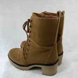 Oasis Society Tan Suede Lace Up Combat Boots Side Zip Lug Sole Block Heel Size 8 thumbnail 8