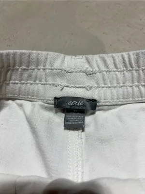 Aerie White Distressed belted denim Shorts XS thumbnail 7