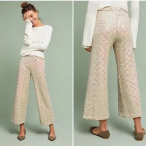 Anthropologie Ett Twa Showstopper Sequined Wide Leg Crop Pants Women's Size 0 thumbnail 13