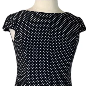 Nine & Co Aline Dress Cap Sleeves Black White Polka Dot Boatneck Women’s Size 14 thumbnail 5