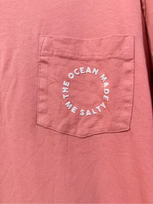 VS PINK The Ocean Made Me Salty Long Sleeve Pocket Campus Tee Salmon Peach M thumbnail 3