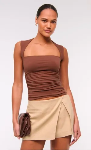 Tan Beige Mid Rise Micro Wrap Mini Skort thumbnail 1