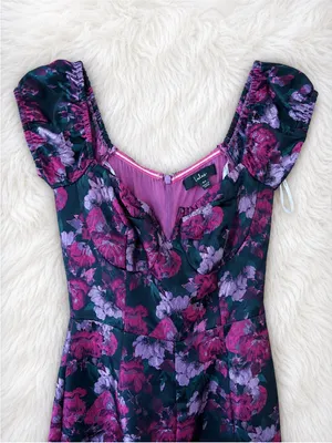 Lulu's Black Floral Maxi Jumpsuit with Purple Bloom Print thumbnail 2