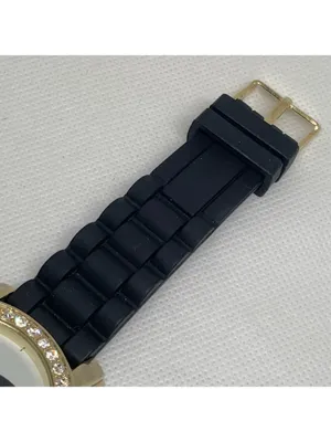 Gold tone Elephant dial women watch rhinestones 43mm quartz black band running thumbnail 3