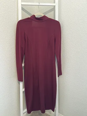 Kensie Burgundy Gold-Zip Long-Sleeve Ponte Midi Dress thumbnail 8
