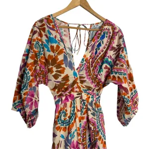 Zara Blogger Favorite Colorful Paisley Tiered Knotted Cotton Resort Midi Dress thumbnail 2