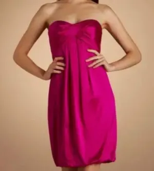 Nicole Miller Sz 8 Hot Pink Strapless Satin Cocktail Midi Lined Dress Back Zip thumbnail 1