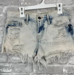 Abercrombie & Fitch light blue distressed denim cut-off shorts thumbnail 1