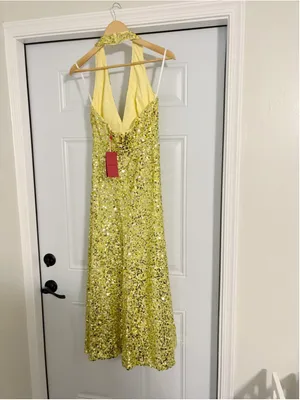 Halston New Renata Sequin Maxi Dress Yellow Size 4 thumbnail 4