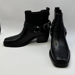 Sam Edelman Bellamie‎ Leather Ankle Bootie Womens 6 Pull On Square Toe Black thumbnail 5