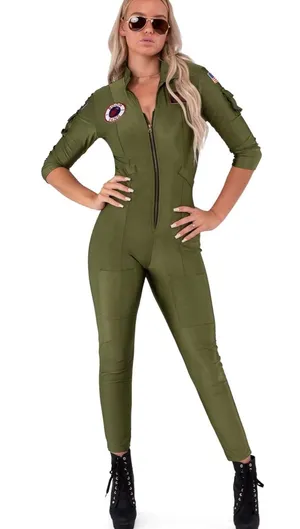 New Spooktacular Creations Pilot Costume Adult Women, Flight Suit, Jumpsuit thumbnail 1